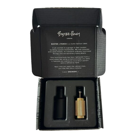 BUSTER & PUNCH Furniture Knob in Brass, Cross Knurl Pattern - #1 knob - Picture 5 of 7